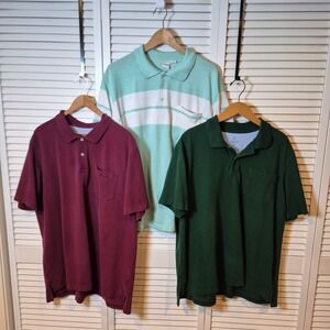 Men's Polo Shirt Lot XL XX L.L. Bean & Haband Red Green Stripe Minor Flaws